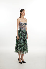 Green leaf lace dress